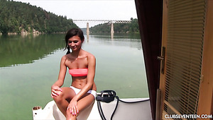 Tanned Girl With Small Tits Keira Gets Her Shaved Pussy Licked On The Boat